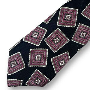 Nordstrom Necktie Square Paisley Mandala Print Black Purple 100% Silk Italian‎